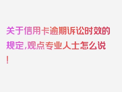 关于信用卡逾期诉讼时效的规定，观点专业人士怎么说！