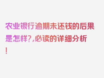 农业银行逾期未还钱的后果是怎样?，必读的详细分析！