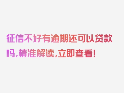 征信不好有逾期还可以贷款吗，精准解读，立即查看！