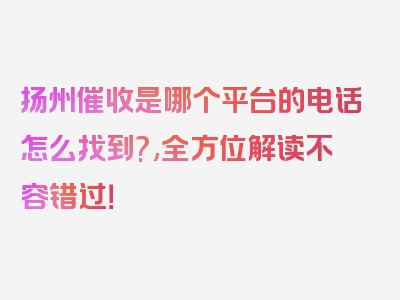 扬州催收是哪个平台的电话怎么找到?,全方位解读不容错过！