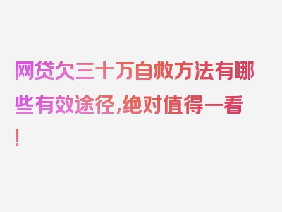 网贷欠三十万自救方法有哪些有效途径,绝对值得一看！