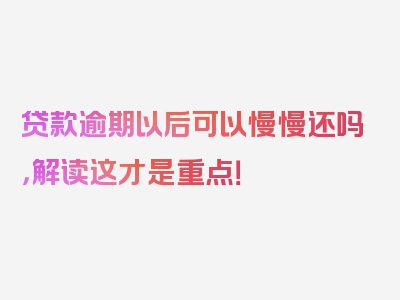 贷款逾期以后可以慢慢还吗，解读这才是重点！