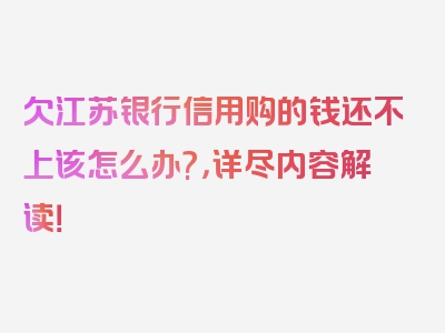 欠江苏银行信用购的钱还不上该怎么办?，详尽内容解读！