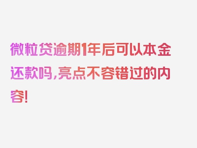 微粒贷逾期1年后可以本金还款吗，亮点不容错过的内容！