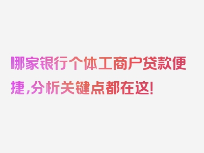 哪家银行个体工商户贷款便捷，分析关键点都在这！