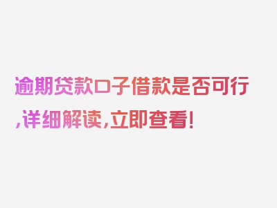 逾期贷款口子借款是否可行，详细解读，立即查看！