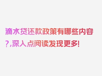 滴水贷还款政策有哪些内容?，深入点阅读发现更多！