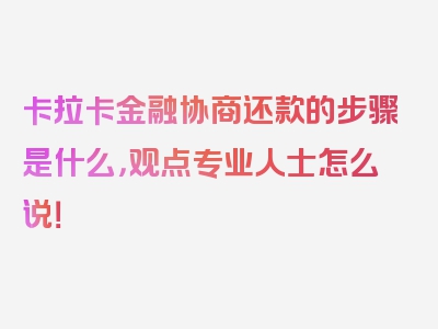 卡拉卡金融协商还款的步骤是什么，观点专业人士怎么说！