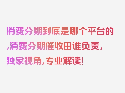 消费分期到底是哪个平台的,消费分期催收由谁负责，独家视角，专业解读！