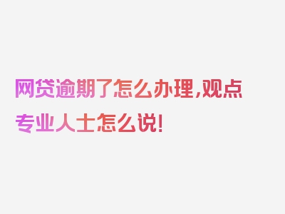 网贷逾期了怎么办理，观点专业人士怎么说！