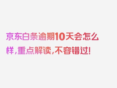 京东白条逾期10天会怎么样，重点解读，不容错过！