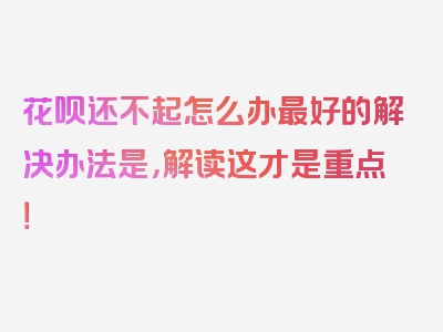 花呗还不起怎么办最好的解决办法是，解读这才是重点！