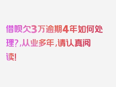 借呗欠3万逾期4年如何处理?,从业多年,请认真阅读！