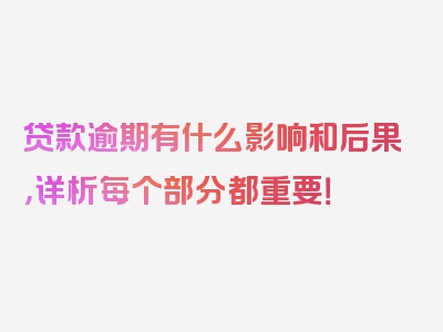 贷款逾期有什么影响和后果，详析每个部分都重要！