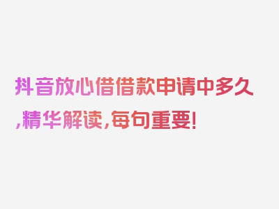 抖音放心借借款申请中多久，精华解读，每句重要！