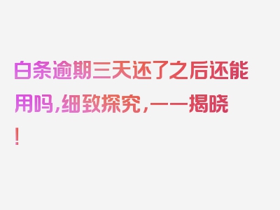 白条逾期三天还了之后还能用吗，细致探究，一一揭晓！