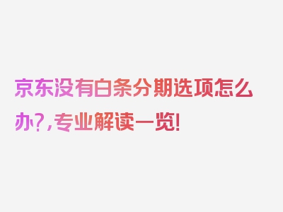 京东没有白条分期选项怎么办?，专业解读一览！