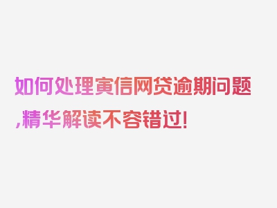 如何处理寅信网贷逾期问题，精华解读不容错过！