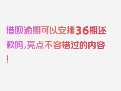 借呗逾期可以安排36期还款吗，亮点不容错过的内容！