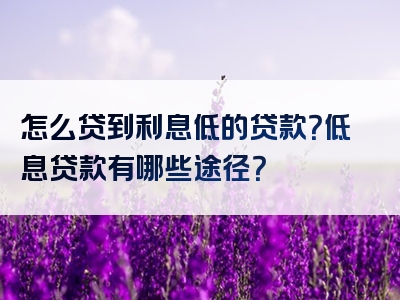 怎么贷到利息低的贷款？低息贷款有哪些途径？