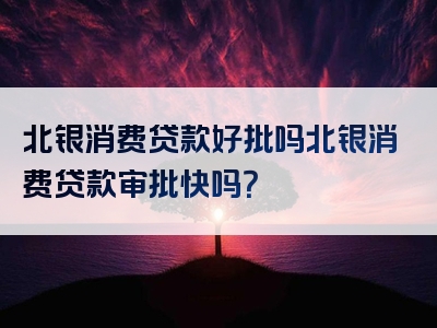 北银消费贷款好批吗北银消费贷款审批快吗？