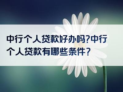 中行个人贷款好办吗？中行个人贷款有哪些条件？