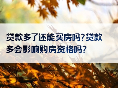 贷款多了还能买房吗？贷款多会影响购房资格吗？