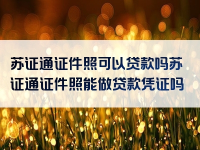 苏证通证件照可以贷款吗苏证通证件照能做贷款凭证吗