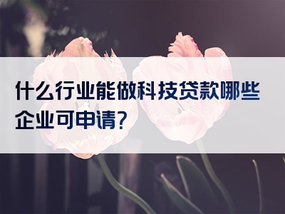 什么行业能做科技贷款哪些企业可申请？