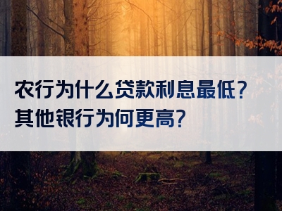 农行为什么贷款利息最低？其他银行为何更高？