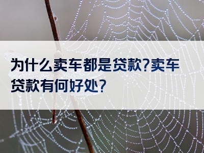 为什么卖车都是贷款？卖车贷款有何好处？