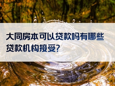 大同房本可以贷款吗有哪些贷款机构接受？