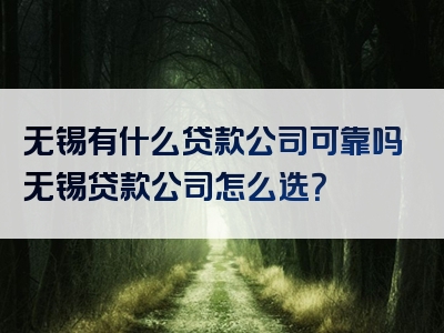 无锡有什么贷款公司可靠吗无锡贷款公司怎么选？