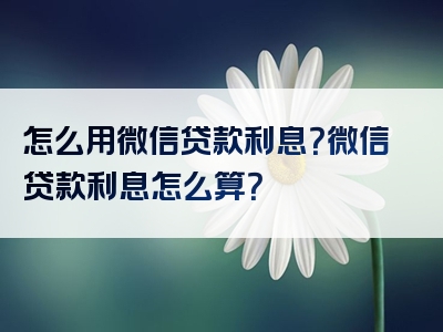 怎么用微信贷款利息？微信贷款利息怎么算？