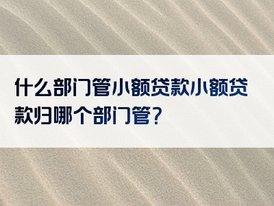 什么部门管小额贷款小额贷款归哪个部门管？