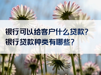 银行可以给客户什么贷款？银行贷款种类有哪些？