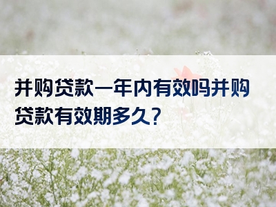 并购贷款一年内有效吗并购贷款有效期多久？