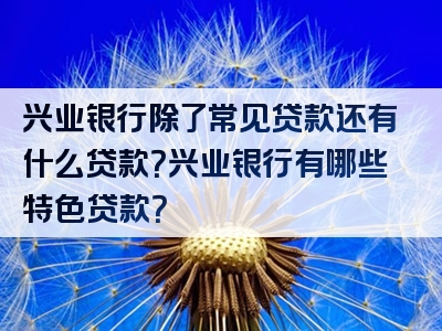 兴业银行除了常见贷款还有什么贷款？兴业银行有哪些特色贷款？