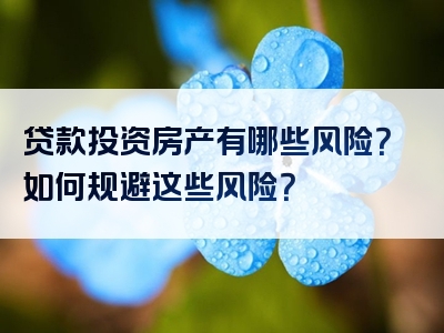 贷款投资房产有哪些风险？如何规避这些风险？