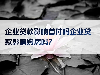 企业贷款影响首付吗企业贷款影响购房吗？