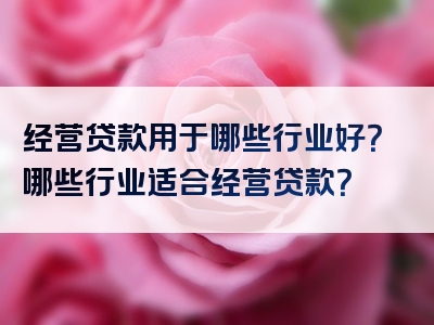 经营贷款用于哪些行业好？哪些行业适合经营贷款？