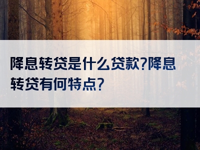 降息转贷是什么贷款？降息转贷有何特点？