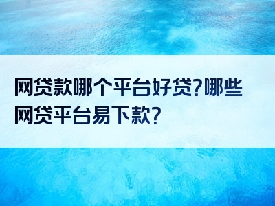 网贷款哪个平台好贷？哪些网贷平台易下款？