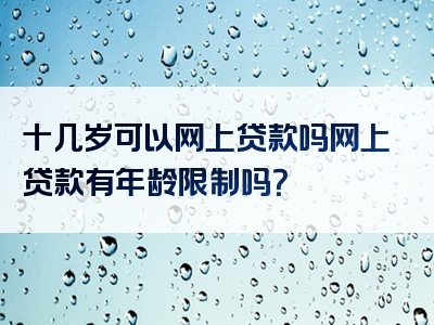 十几岁可以网上贷款吗网上贷款有年龄限制吗？