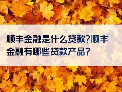 顺丰金融是什么贷款？顺丰金融有哪些贷款产品？