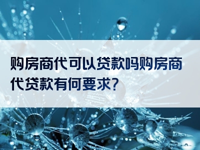 购房商代可以贷款吗购房商代贷款有何要求？