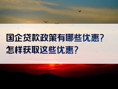 国企贷款政策有哪些优惠？怎样获取这些优惠？