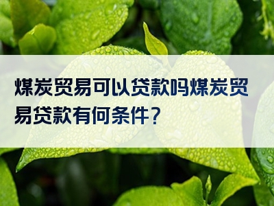 煤炭贸易可以贷款吗煤炭贸易贷款有何条件？