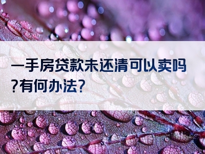 一手房贷款未还清可以卖吗？有何办法？