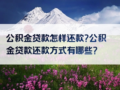 公积金贷款怎样还款？公积金贷款还款方式有哪些？